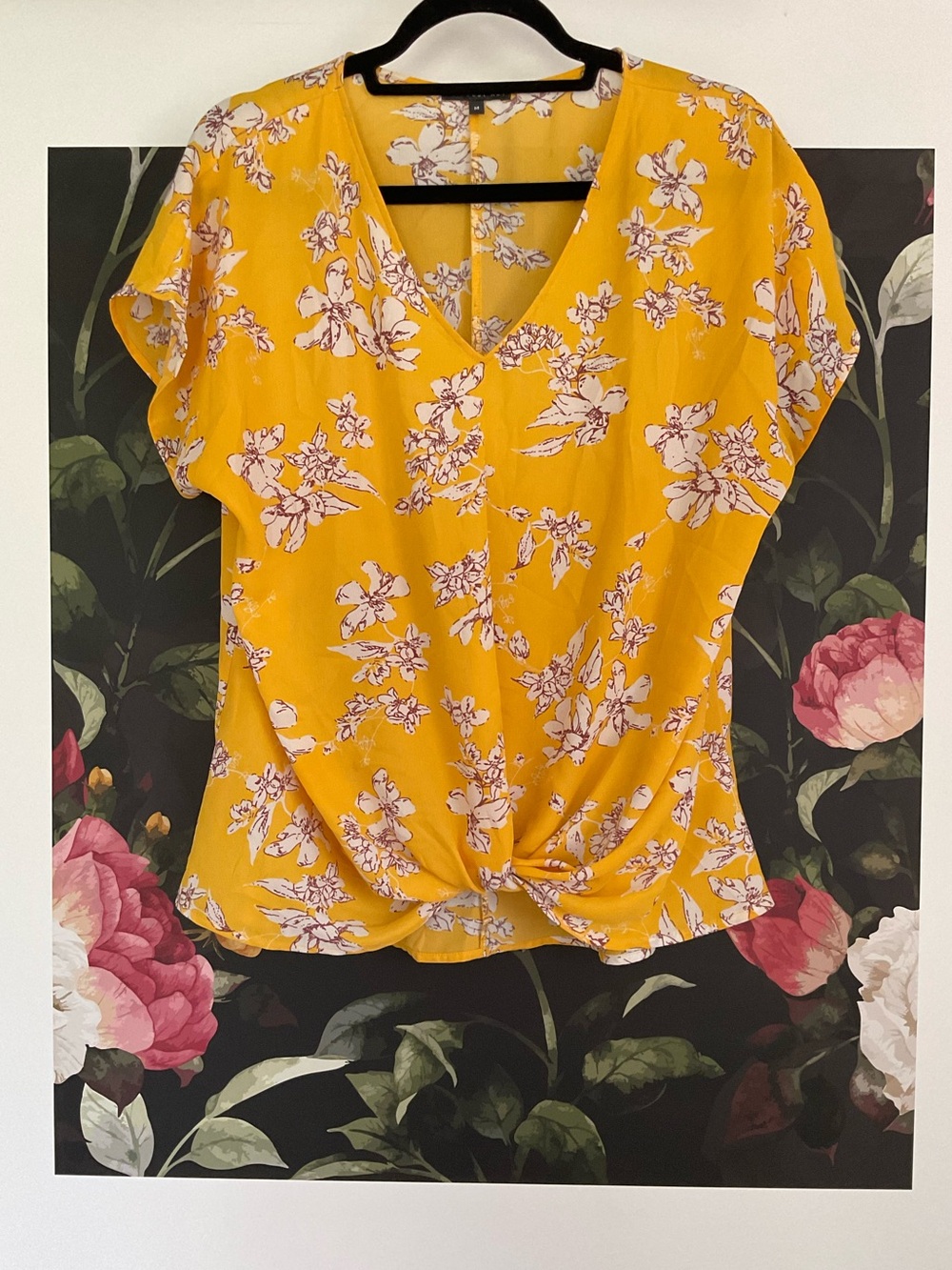 West Kei Yellow Floral V-Neck Twist Front Blouse